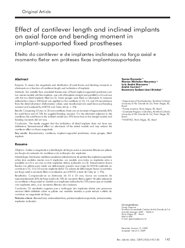 First page of “Effect of cantilever length and inclined implants on axial force and bending moment in implant-supported fixed prostheses”