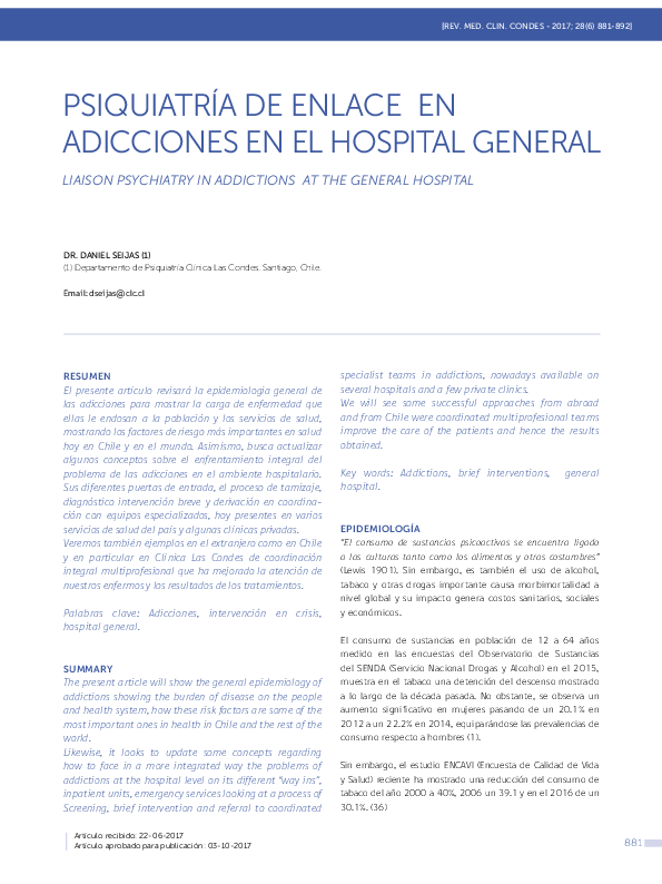 First page of “Psiquiatría De Enlace en Adicciones en El Hospital General”