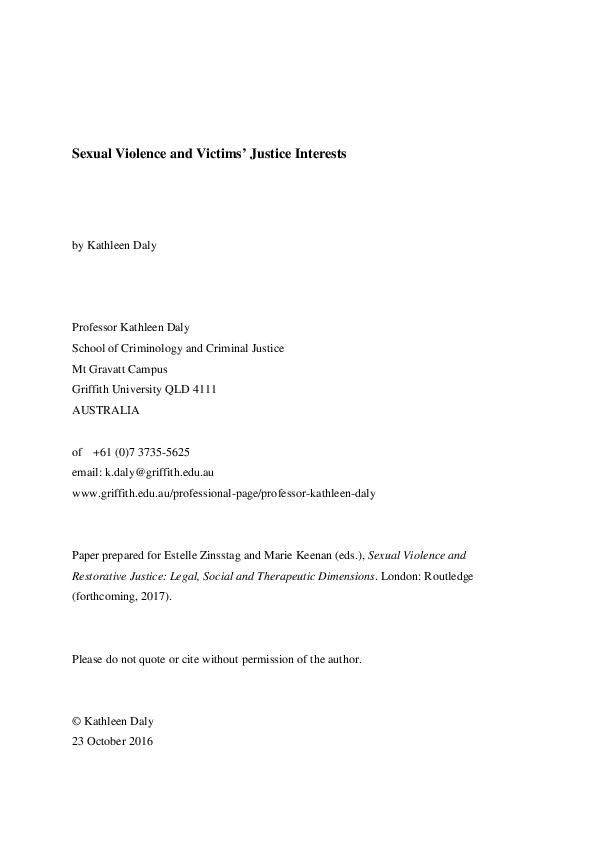 First page of “Sexual violence and victims’ justice interests”