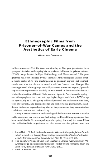 First page of “Ethnographic Films from Prisoner-of-War Camps and the Aesthetics of Early Cinema”