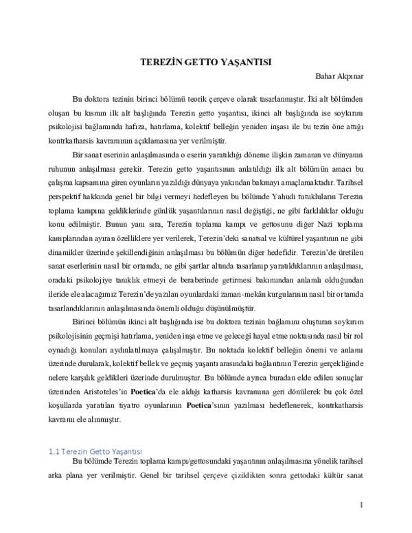 First page of “TEREZİN GETTO YAŞANTISI”