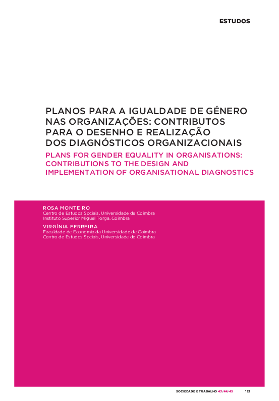 First page of “Planos para a igualdade de género nas organizações: contributos para o desenho e realização dos diagnósticos organizacionais”