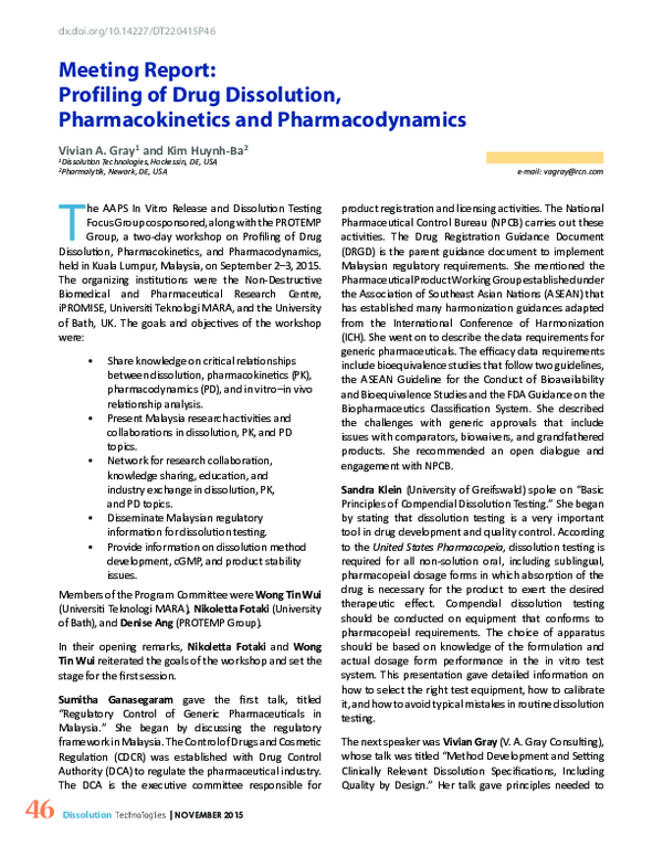 First page of “Meeting Report: Profiling of Drug Dissolution, Pharmacokinetics and Pharmacodynamics”