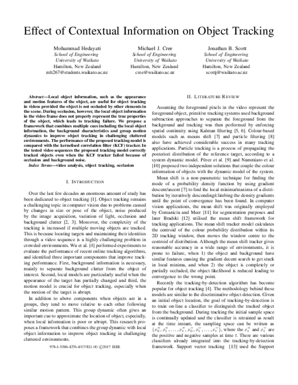 First page of “Effect of contextual information on object tracking”