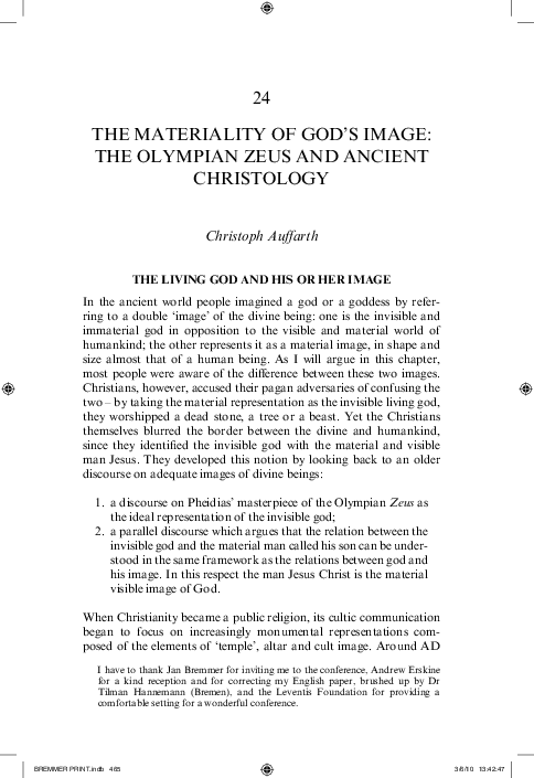 First page of “The Materiality of God’s Image: Olympian Zeus and the Ancient Christology.”