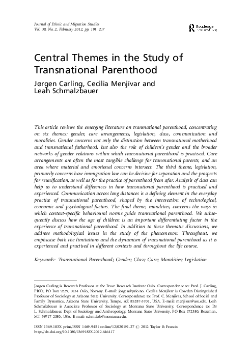 First page of “Central Themes in the Study of Transnational Parenthood”