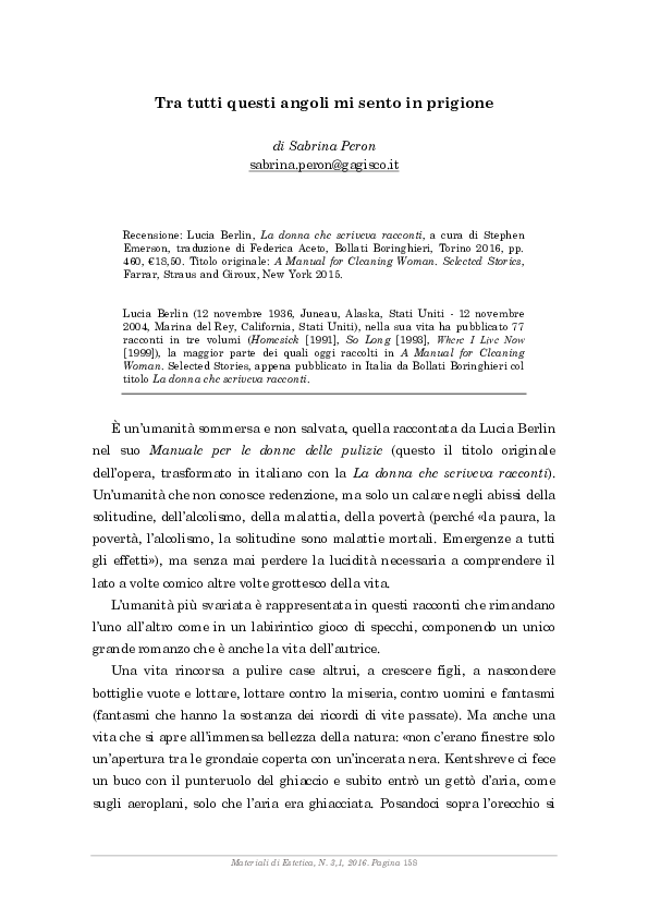 First page of “Tra tutti questi angoli mi sento in prigione”