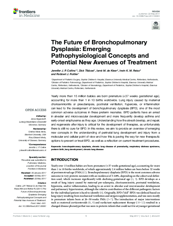 First page of “The Future of Bronchopulmonary Dysplasia: Emerging Pathophysiological Concepts and Potential New Avenues of Treatment”