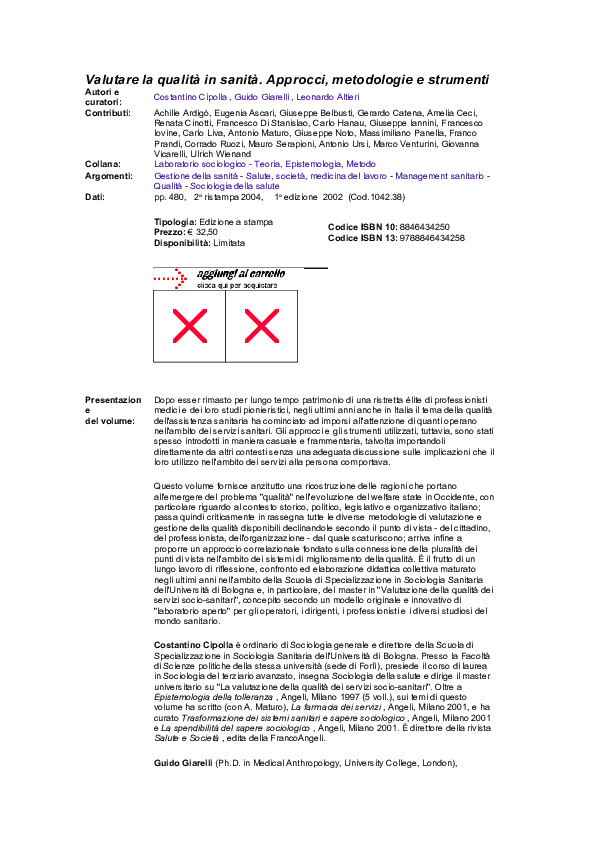 First page of “Valutare la qualità in sanità: approcci, metodologie e strumenti”