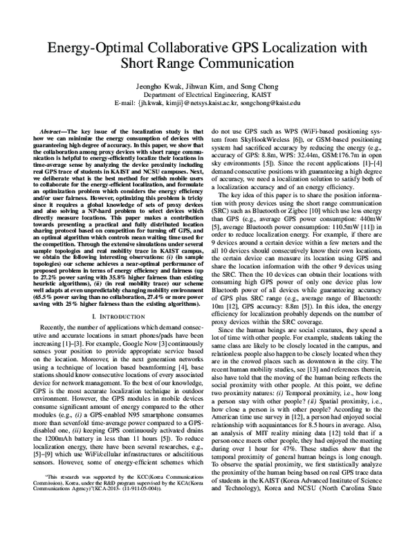 First page of “Energy-optimal collaborative GPS localization with short range communication”