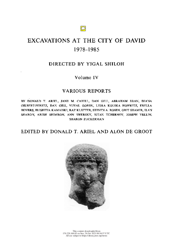 First page of “Ariel D.T.  and De Groot A.  eds. 1996, Excavations in the City of David Directed by Yigal Shiloh, 4. Various Reports (Qedem 35). Jerusalem.”