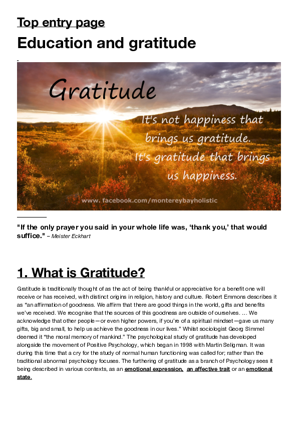 First page of “Gratitude in Education”