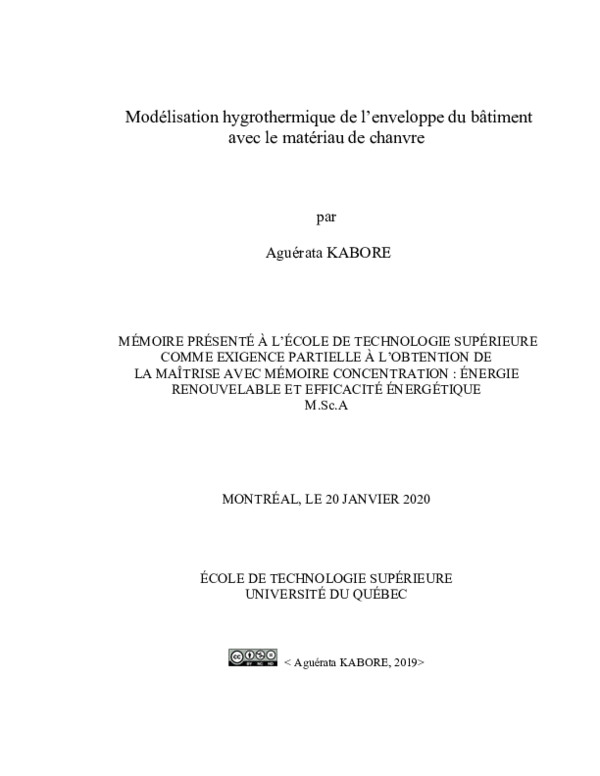 First page of “Modélisation hygrothermique de l'enveloppe du bâtiment avec le matériau de chanvre”