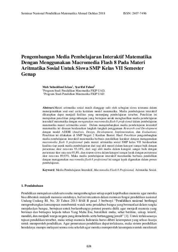 First page of “Pengembangan Media Pembelajaran Interaktif Matematika Dengan Menggunakan Macromedia Flash 8 Pada Materi Aritmatika Sosial Untuk Siswa SMP Kelas VII Semester Genap”