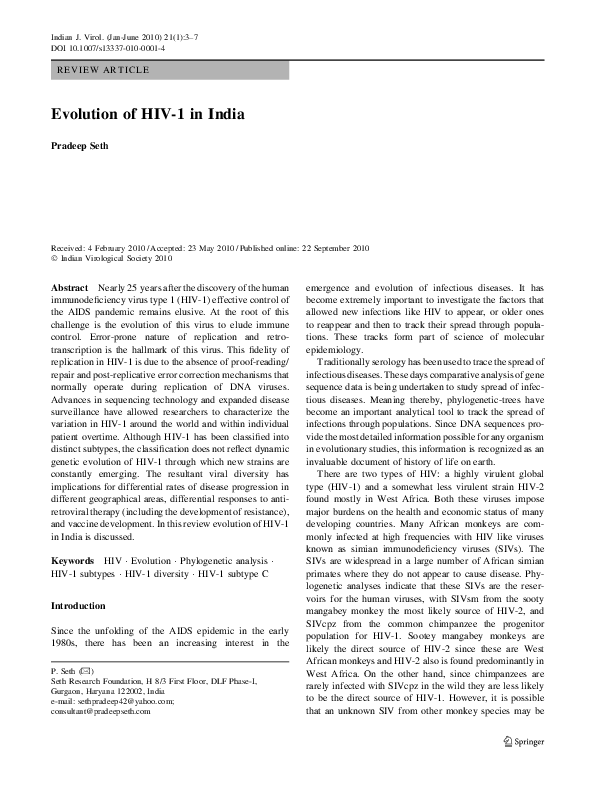 First page of “Evolution of HIV1 in India”