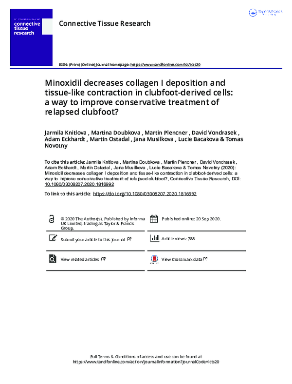 First page of “Minoxidil decreases collagen I deposition and tissue-like contraction in clubfoot-derived cells: a way to improve conservative treatment of relapsed clubfoot?”