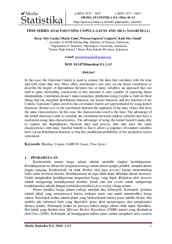 First page of “Time Series Analysis Using Copula Gauss and AR(1)-N.GARCH(1,1)”