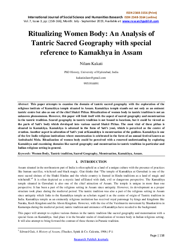 First page of “Ritualizing Women Body: An Analysis of Tantric Sacred Geography with special reference to Kamakhya in Assam”