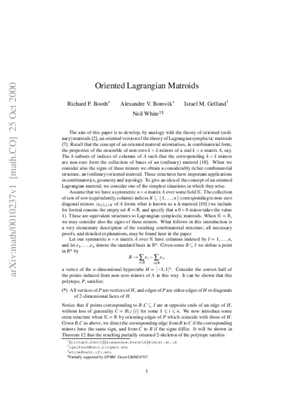 First page of “Oriented Lagrangian Matroids”