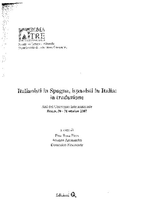 First page of “Italianisti in Spagna, ispanisti in Italia: la traduzione. Atti del convegno internazionale. Roma, 30-31 ottobre 2007”