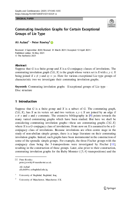 First page of “Commuting Involution Graphs for Certain Exceptional Groups of Lie Type”