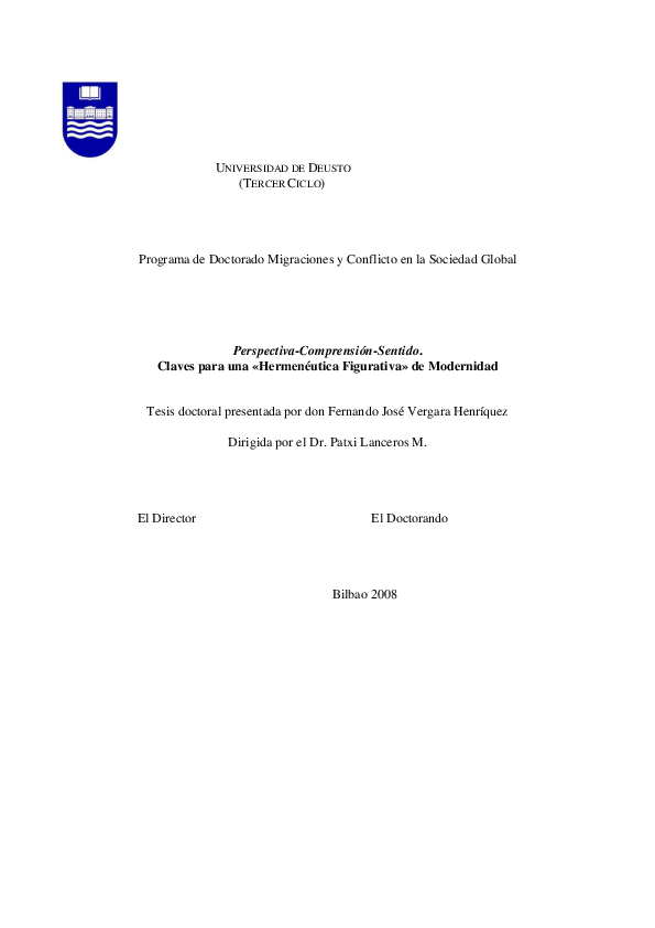 First page of “Perspectiva-Comprensión-Sentido. Claves para una «Hermenéutica Figurativa» de Modernidad”