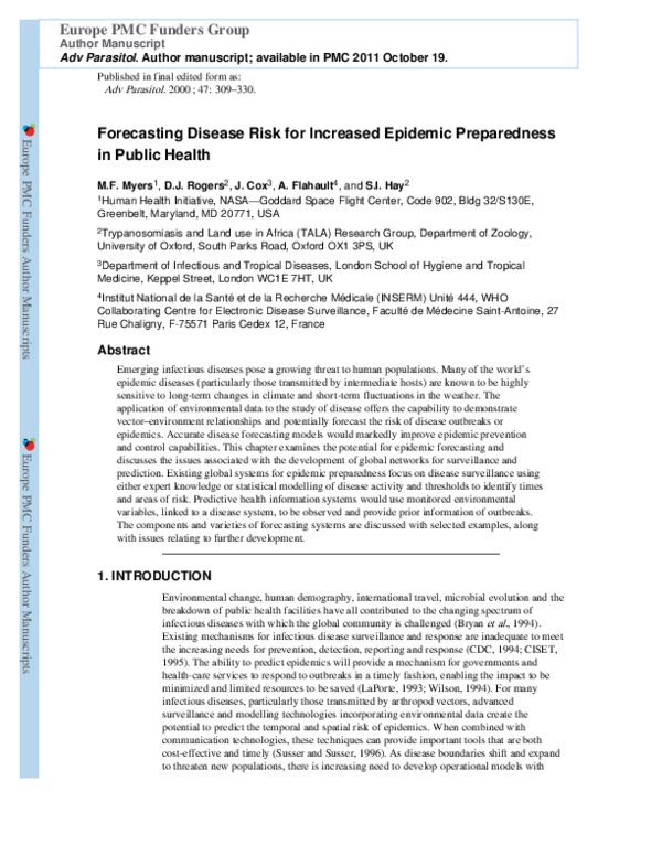 First page of “Forecasting disease risk for increased epidemic preparedness in public health”