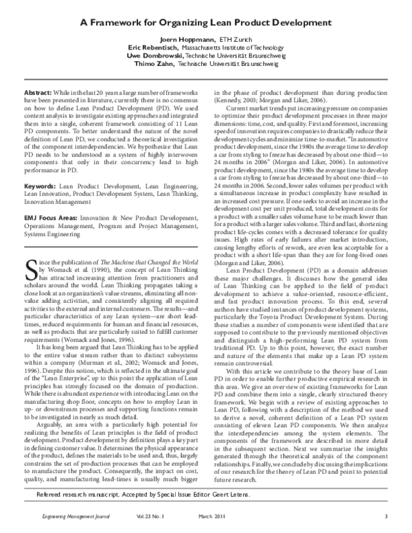 First page of “A Framework for Organizing Lean Product Development”