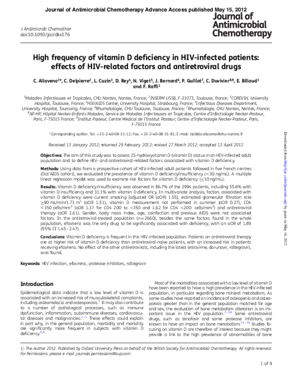 First page of “High frequency of vitamin D deficiency in HIV-infected patients: effects of HIV-related factors and antiretroviral drugs”