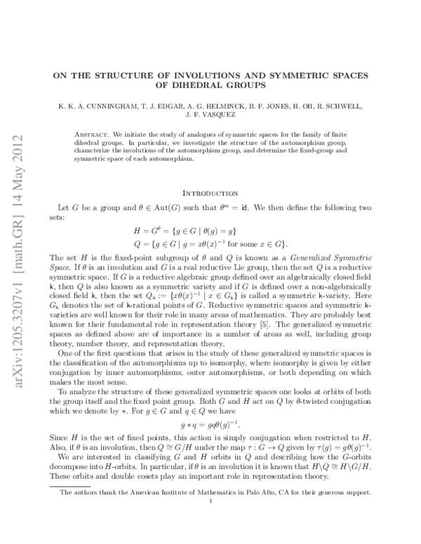 First page of “On the Structure of Involutions and Symmetric Spaces of Dihedral Groups”