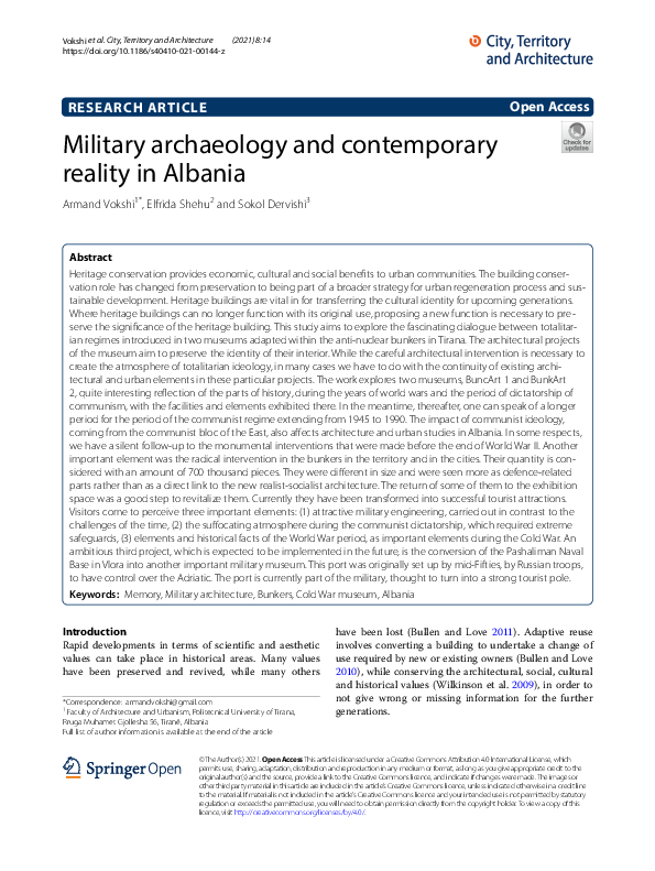 First page of “Military archaeology and contemporary reality in Albania”