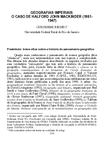 First page of “Geografias Imperiais: o caso de Halford John Mackinder (1861-1947)”