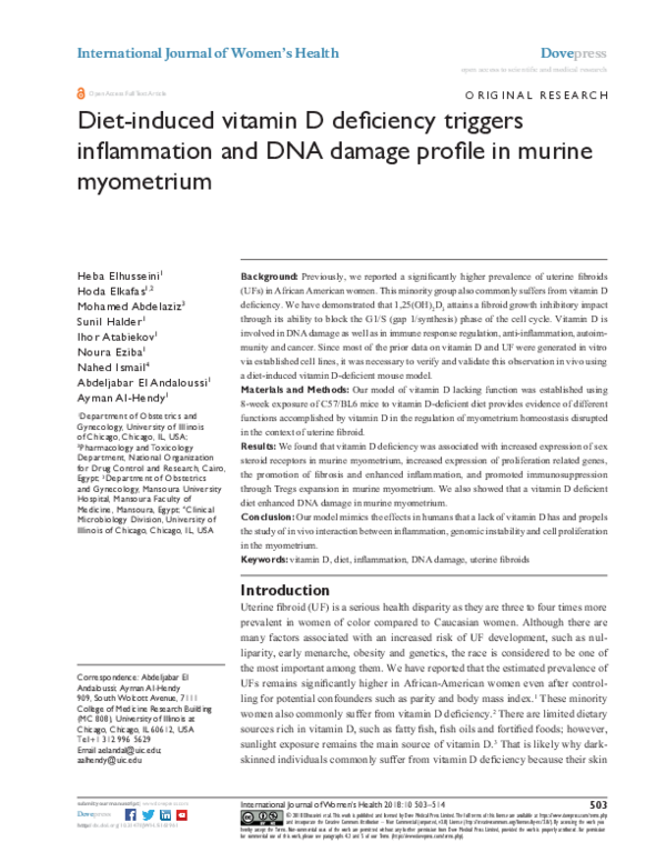 First page of “Diet-induced vitamin D deficiency triggers inflammation and DNA damage profile in murine myometrium”