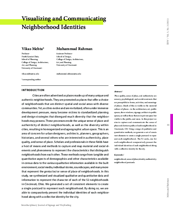 First page of “Visualizing and Communicating Neighborhood Identities”