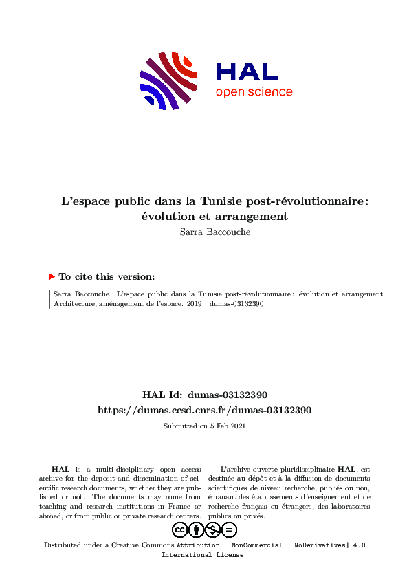 First page of “L'espace public dans la Tunisie post-révolutionnaire : évolution et arrangement”