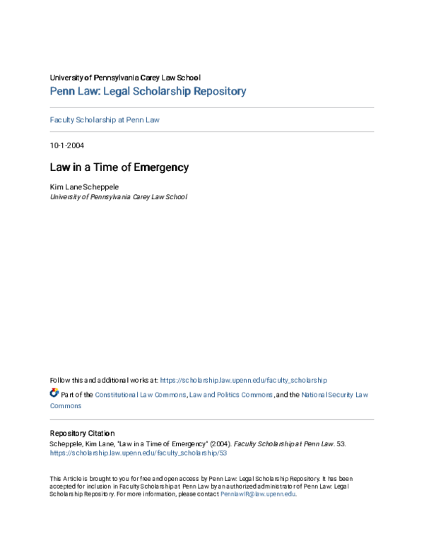 First page of “Law in a Time of Emergency”