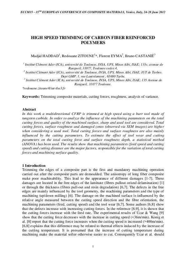 First page of “High Speed Trimming of Carbon Fiber Reinforced Polymers”