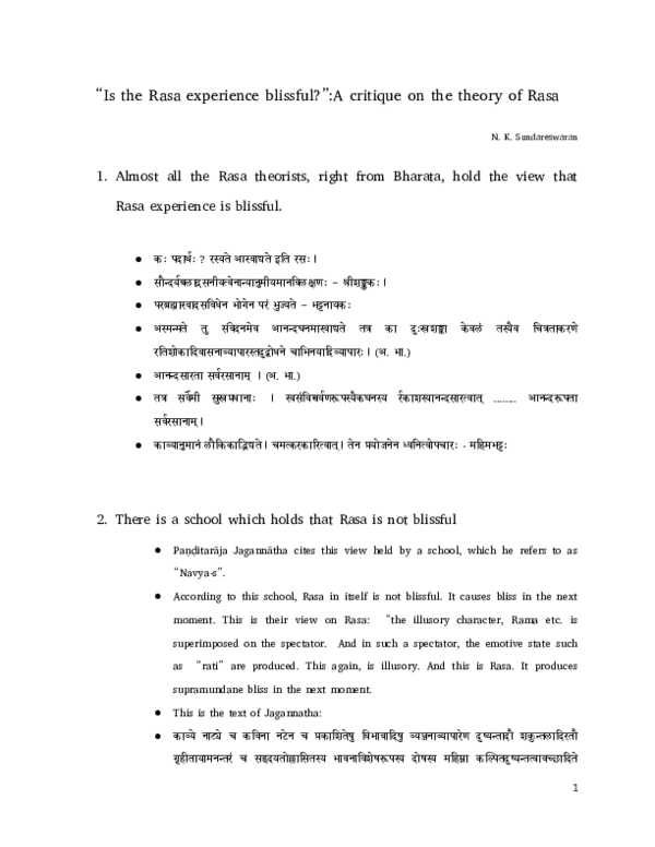 First page of “"Is the Rasa experience blissful?":A critique on the theory of Rasa”