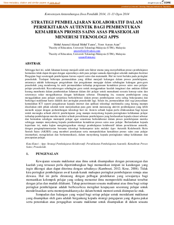 First page of “Strategi pembelajaran kolaboratif dalam persekitaran autentik bagi pembentukan kemahiran proses sains asas prasekolah menerusi teknologi Apps”