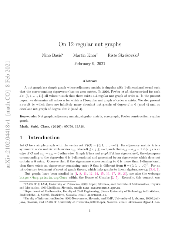 First page of “On 12-regular nut graphs”