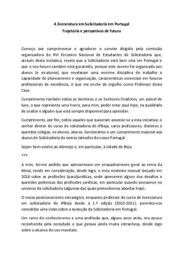 First page of “A licenciatura em Solicitadoria em Portugal: trajetória e perspetiva de futuro”