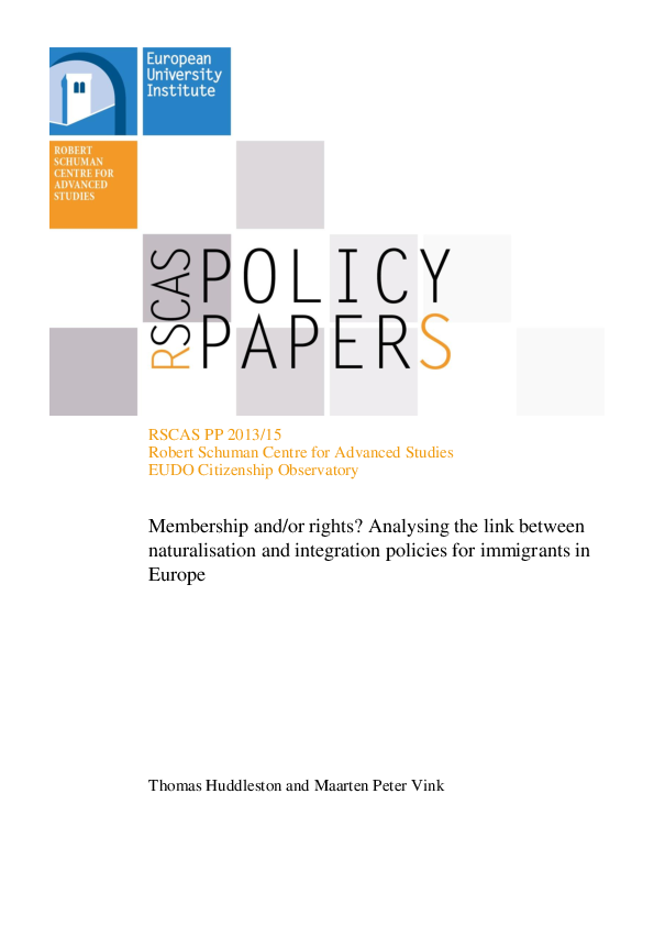 First page of “Membership and/or rights? Analysing the link between naturalisation and integration policies for immigrants in Europe”