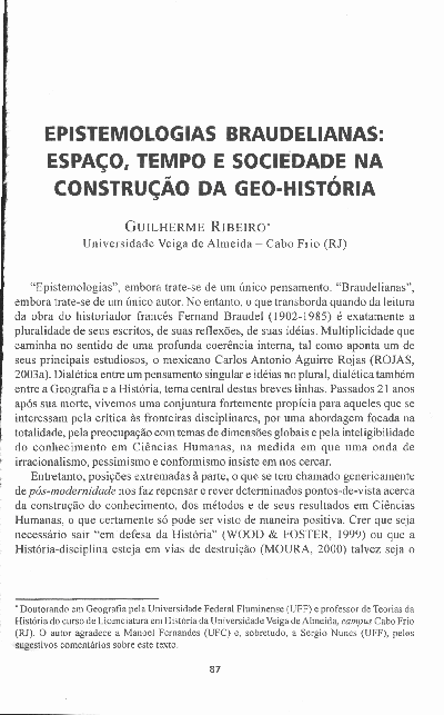 First page of “epistemologias Braudelianas: Espaço, tempo e sociedade na construção da geo-história”