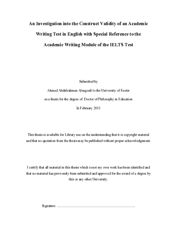 First page of “An Investigation into the Construct Validity of an Academic Writing Test in English with Special Reference to the Academic Writing Module of the IELTS Test”