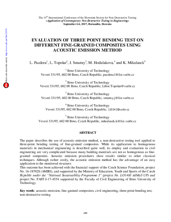 First page of “Evaluation of Three Point Bending Test on Different Fine-Grained Composites Using Acoustic Emission Method”