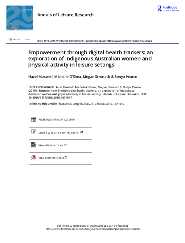 First page of “Empowerment through digital health trackers: an exploration of Indigenous Australian women and physical activity in leisure settings”