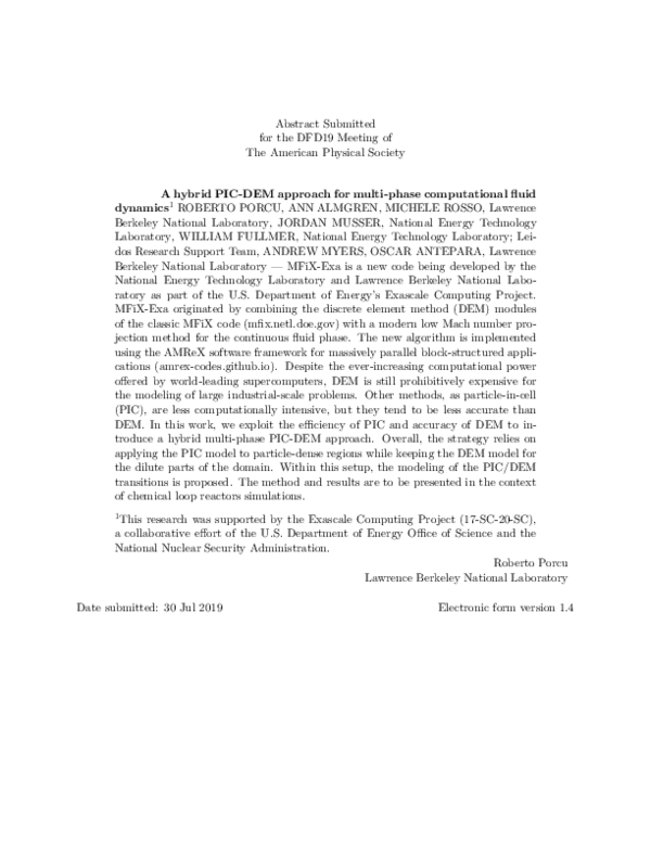 First page of “A hybrid PIC-DEM approach for multi-phase computational fluid dynamics”