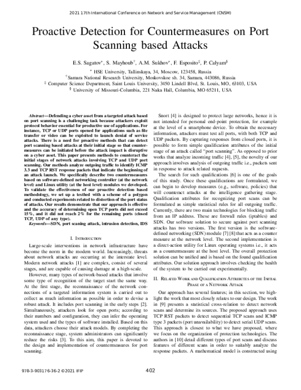 First page of “Proactive Detection for Countermeasures on Port Scanning based Attacks”