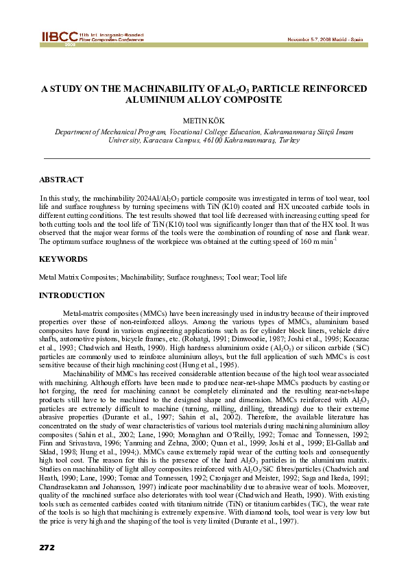 First page of “A Study on the Machinability of Al 2 O 3 Particle Reinforced Aluminium Alloy Composite”