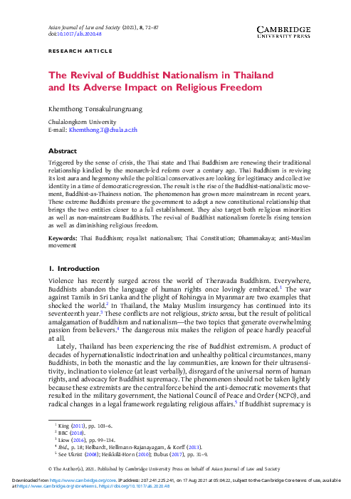 First page of “The Revival of Buddhist Nationalism in Thailand and Its Adverse Impact on Religious Freedom”